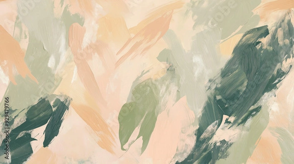 Fototapeta A textured surface featuring green and orange paint, showcasing dynamic brush strokes that create a visually appealing pattern.  
