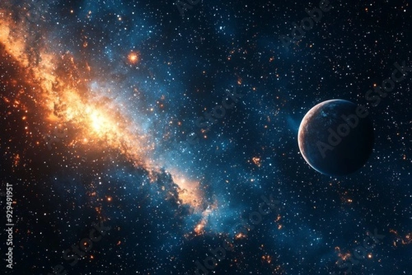 Fototapeta Space cosmic illustration with planets scene created with Generative AI