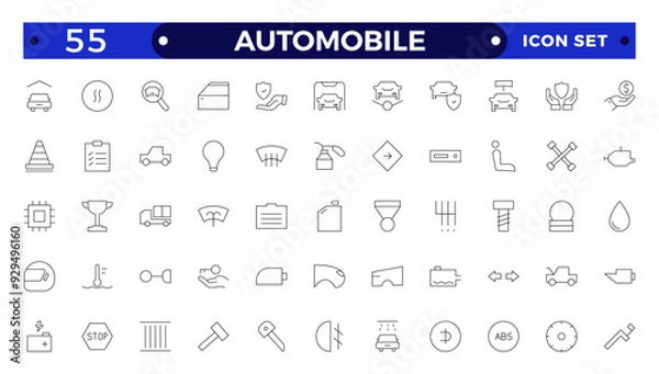Fototapeta Automobile outline icon set. Shipping And Courier icon. Containing order tracking, delivery home, warehouse, truck, scooter, courier Sea Air, Date, Return Search Parcel and cargo icons.
