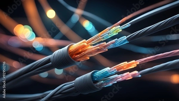 Fototapeta A colorful wire with a blue and orange section