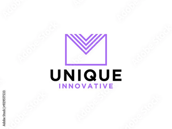 Obraz Square Rounded Line Letter M Mail Logo.