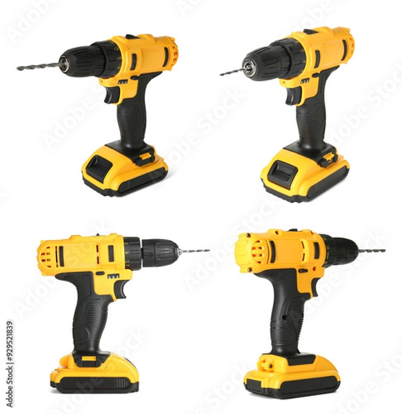 Fototapeta Cordless drill isolated on white, views from different sides