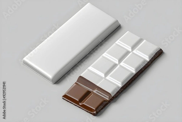 Fototapeta Realistic White Blank Chocolate Bar Packaging in Gray Background