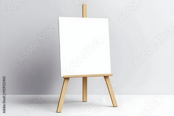 Fototapeta Wooden easel with blank canvas on white background