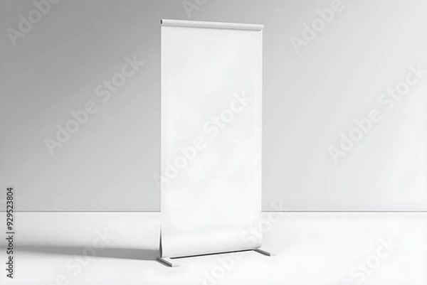 Fototapeta Blank white roll-up banner display mockup, isolated, 3d rendering