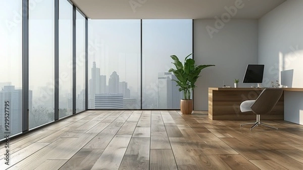 Fototapeta Modern office boardroom with a wooden table chairs decoration