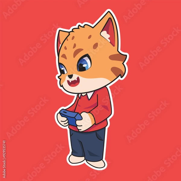 Fototapeta a cute cat character vector illustration mascot logo playing a game