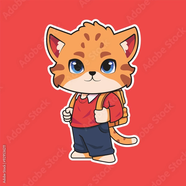 Fototapeta a cute cat character vector illustration mascot logo going to school