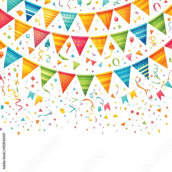 Fototapeta Colorful bunting, Party decoration, festivals with colorful flags white background