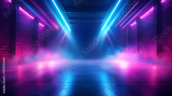 Fototapeta ステージ　ネオン　舞台　スタイリッシュ　背景　音楽　スモーク　光　スポットライト　バックグラウンド