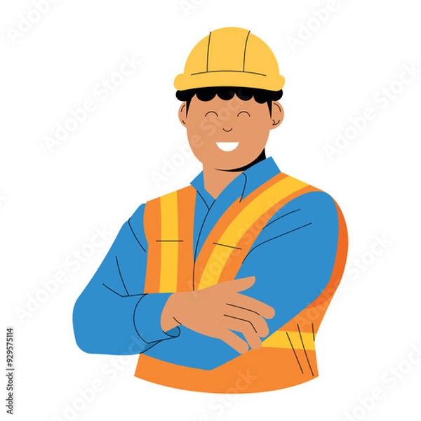 Obraz Smiling construction worker in safety gear and hardhat Vector