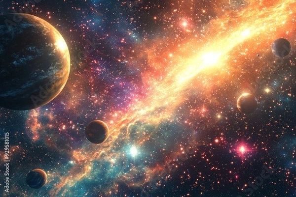 Fototapeta Space cosmic illustration with planets scene created with Generative AI