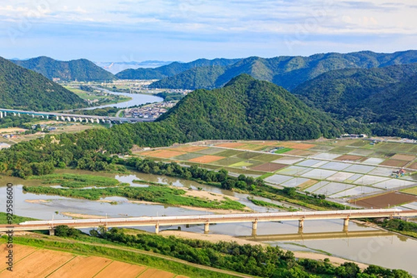 Fototapeta 赤穂ふれあいの森から山陽新幹線と瀬戸内海を遠望する