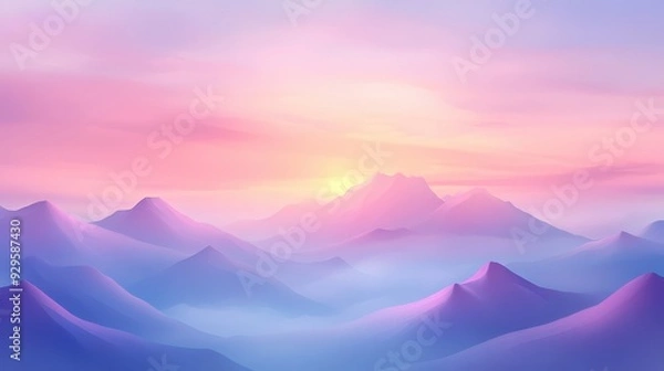Obraz A mountain range with a pink and purple sky in the background