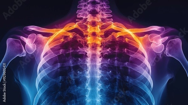 Fototapeta An Xray image focusing on the upper body with the  0223 light, art, design, fractal, illustration, color, energy, smoke, pattern, motion, blue, wave, technology, purple, fire, texture, space, futurist