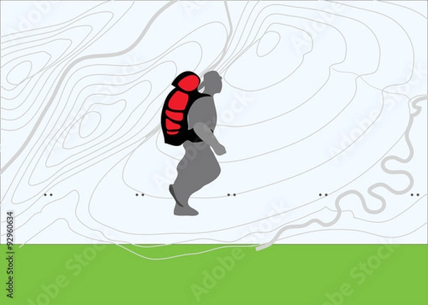 Obraz Tourist with a backpack, abstract image. Vector