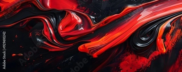 Obraz Abstract Swirls of Red and Black Paint