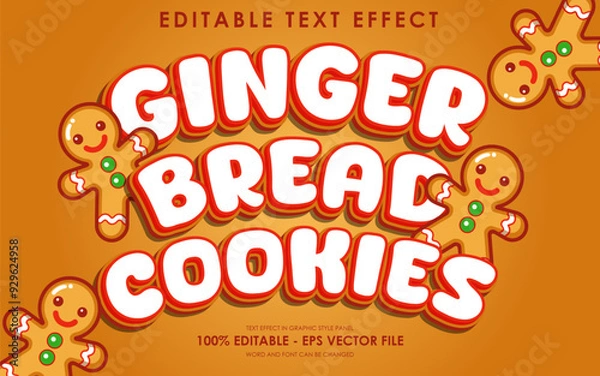 Fototapeta Editable Ginger Bread Cookies Text Effect With Illustration of Ginger Bread Cookies
