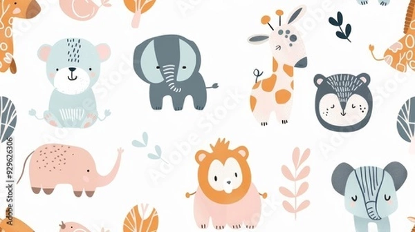 Obraz cute animal themed patterns for baby,