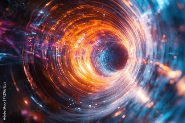 Obraz An abstract representation of a swirling vortex, combining vibrant colors and dynamic light effects to illustrate energy and motion.