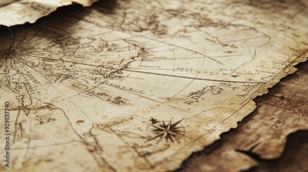Fototapeta Vintage map with faded ink and tattered edges, evoking a sense of exploration and history