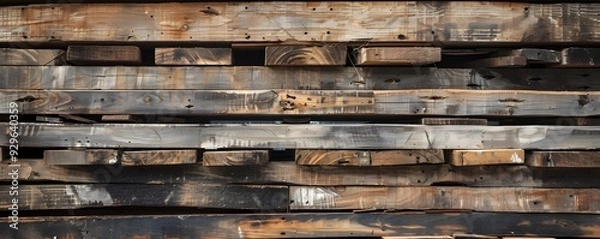 Fototapeta Stacked Weathered Wooden Planks with Varied Textures