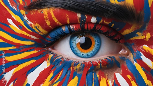 Fototapeta close up of a face of a person with feathers