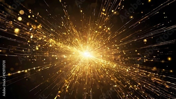 Obraz Bright explosion of golden and yellow light with black background, shiny light burst on solid black surface, abstract background
