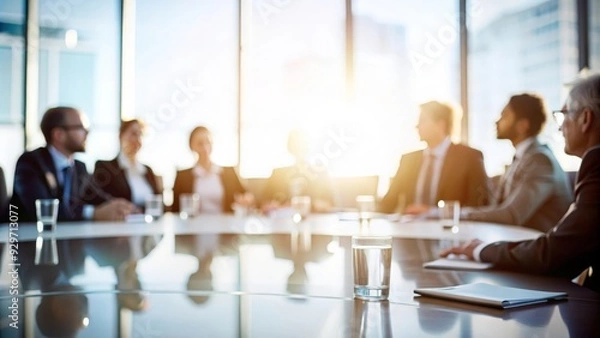 Fototapeta Unfocused Business Roundtable - Out-of-focus background of a business roundtable discussion.
