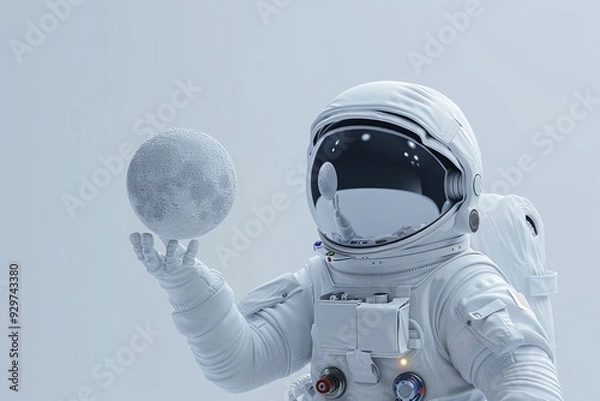 Fototapeta ai generative little astronaut holding a small moon
