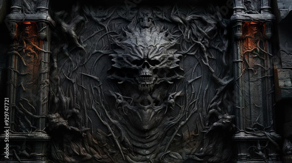 Fototapeta 悪魔を象った邪悪な黒い門