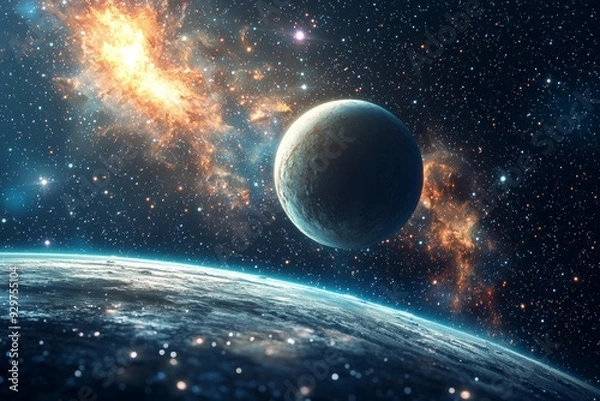 Fototapeta Space cosmic illustration with planets scene created with Generative AI