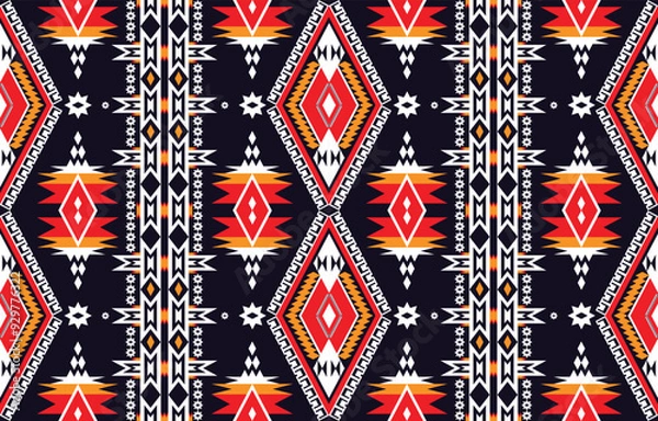 Fototapeta Geometric ethnic colorful pattern with triangle flower pattern african and stye Design for fabric, background, curtain, carpet, clothing, wrapping, Batik, fabric wallpaper, Vector illustration pattern