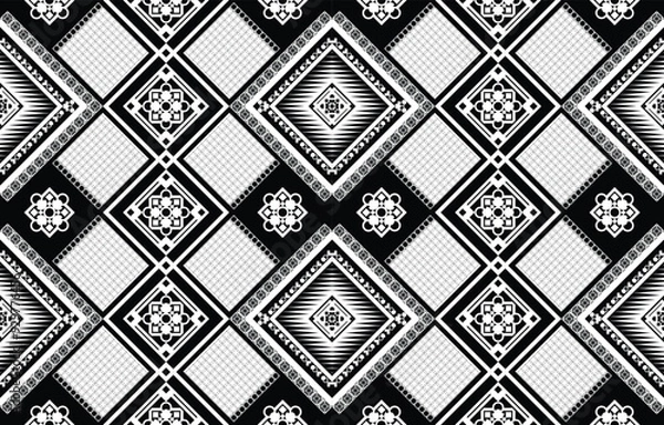 Fototapeta Ethnic oriental Geometric pattern seamless pattern black white fabric ornamental traditional Design for background,carpet,wallpaper,clothing,wrapping,Batik,fabric or silk fabric,Vector illustration