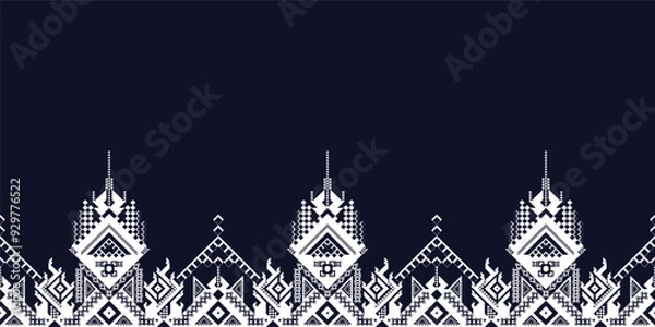 Fototapeta Geometric ethnic oriental pattern fabric ornamental traditional indigo Design for background,carpet,wallpaper,clothing,wrapping,Batik,fabric or silk fabric,Vector illustration embroidery style