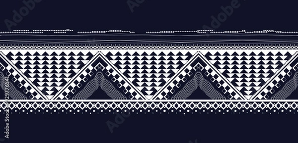 Fototapeta ethnic oriental pattern african fabric ornamental traditional indigo Design for background,carpet,wallpaper,clothing,wrapping,Batik,fabric or silk fabric,Vector illustration embroidery style.