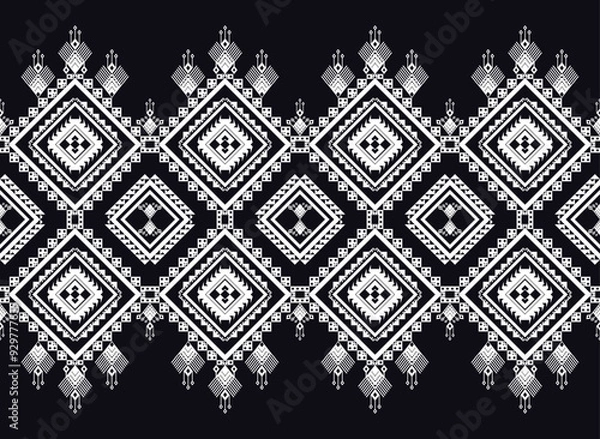 Fototapeta Geometric ethnic oriental pattern fabric ornamental traditional indigo Design for background,carpet,wallpaper,clothing,wrapping,Batik,fabric or silk fabric,Vector illustration embroidery style