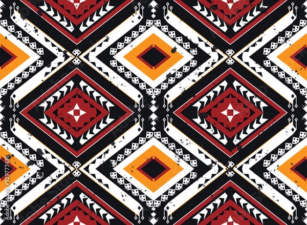 Fototapeta Geometric ethnic colorful pattern with triangle flower pattern Design for fabric, background, curtain, carpet, clothing, wrapping, Batik, fabric wallpaper, Vector illustration pattern