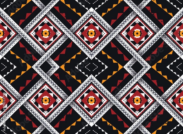 Fototapeta Geometric ethnic colorful pattern with triangle flower pattern Design for fabric, background, curtain, carpet, clothing, wrapping, Batik, fabric wallpaper, Vector illustration pattern