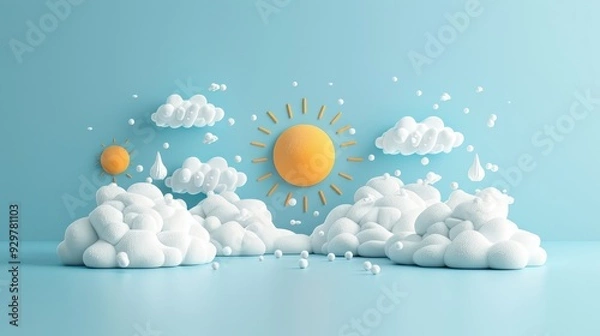 Fototapeta Set for weather isolated elements,Weather icons of clear sun, cloudy sky, snowfall, windy, thunderstorm, rain,raindrops,drizzle and others. Vector illustration,weather forecast app concept.