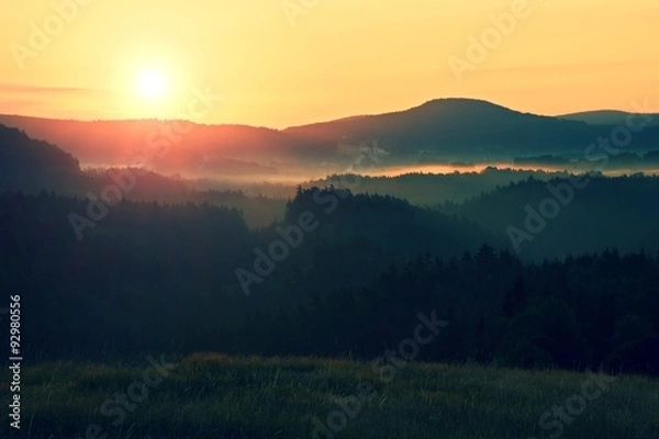 Fototapeta Sunrise Landscape.Early Morning Meadow.