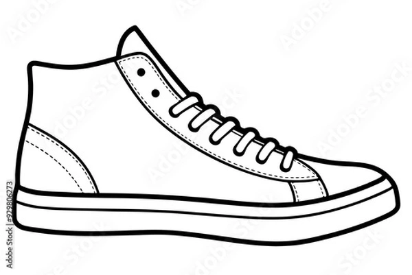 Fototapeta Continuous single line drawing of high-top sneaker, art vector illustrator