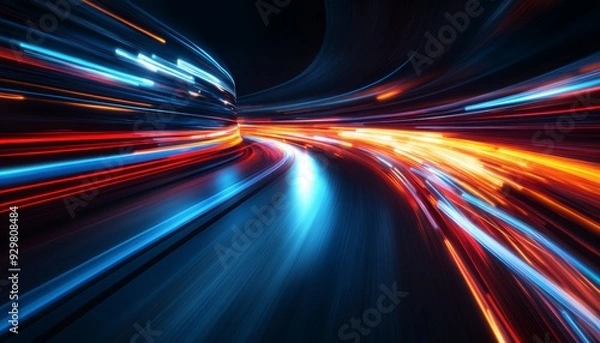 Fototapeta Dynamic Abstract Light Streaks: Hyperspeed Motion Blur Captures Futuristic Velocity. Striking Visual for High-Tech Marketing, Automotive Launches, and Seasonal Sales Campaigns. Ideal for UI Design, We