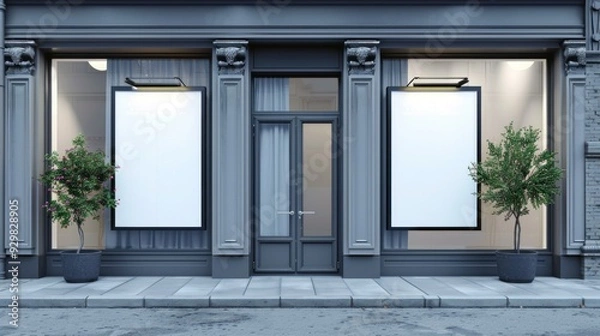 Fototapeta Blank Shopfront with Two Large Windows and a Door