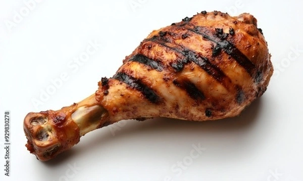 Obraz Succulent Grilled Chicken Legs: Mouthwatering BBQ Delicacy on Pristine White Background. Perfect Overhead Capture for Culinary Excellence. 4K High-Quality Wallpaper Ideal for Food Marketing, UI Design