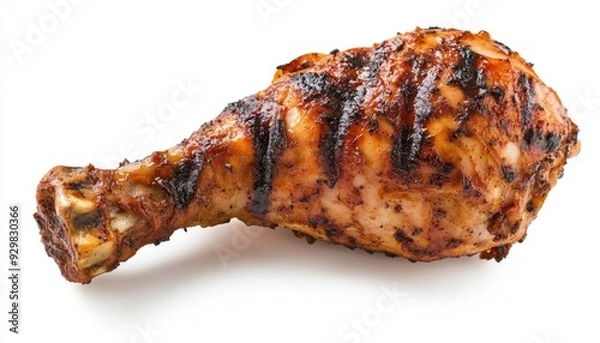 Obraz Succulent Grilled Chicken Legs: Mouthwatering BBQ Delicacy on Pristine White Background. Perfect Overhead Capture for Culinary Excellence. 4K High-Quality Wallpaper Ideal for Food Marketing, UI Design