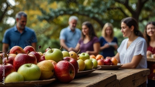 Fototapeta Rosh Hashanah scene showcasing the traditions of the Jewish New Year with a festive meal with apples, honey and a shofar