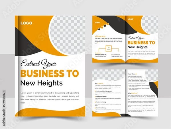 Fototapeta Bi Fold Corporate business brochure design template. Corporate Business Bi Fold Brochure Design Template. Business Try Fold Brochure Design, corporate abstract design in 4 page