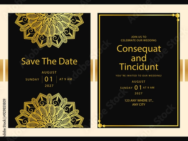 Fototapeta Save the date meditation Wedding invitation card with luxury background Template