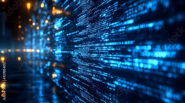 Obraz Abstract digital data stream in blue tones.